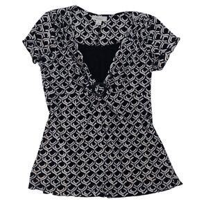 Babydoll Shirt Top Y2K Black & White Womens Small S Black Geometric Ruffle